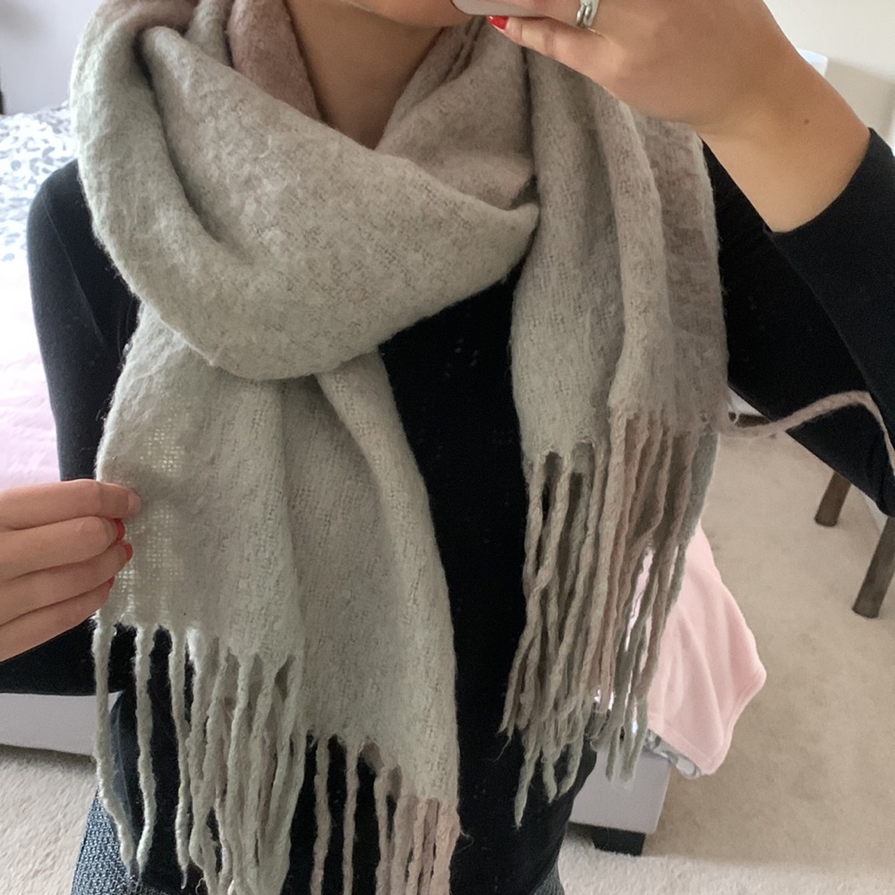 Warm Winter Scarf - Pink Gray Wrap Around